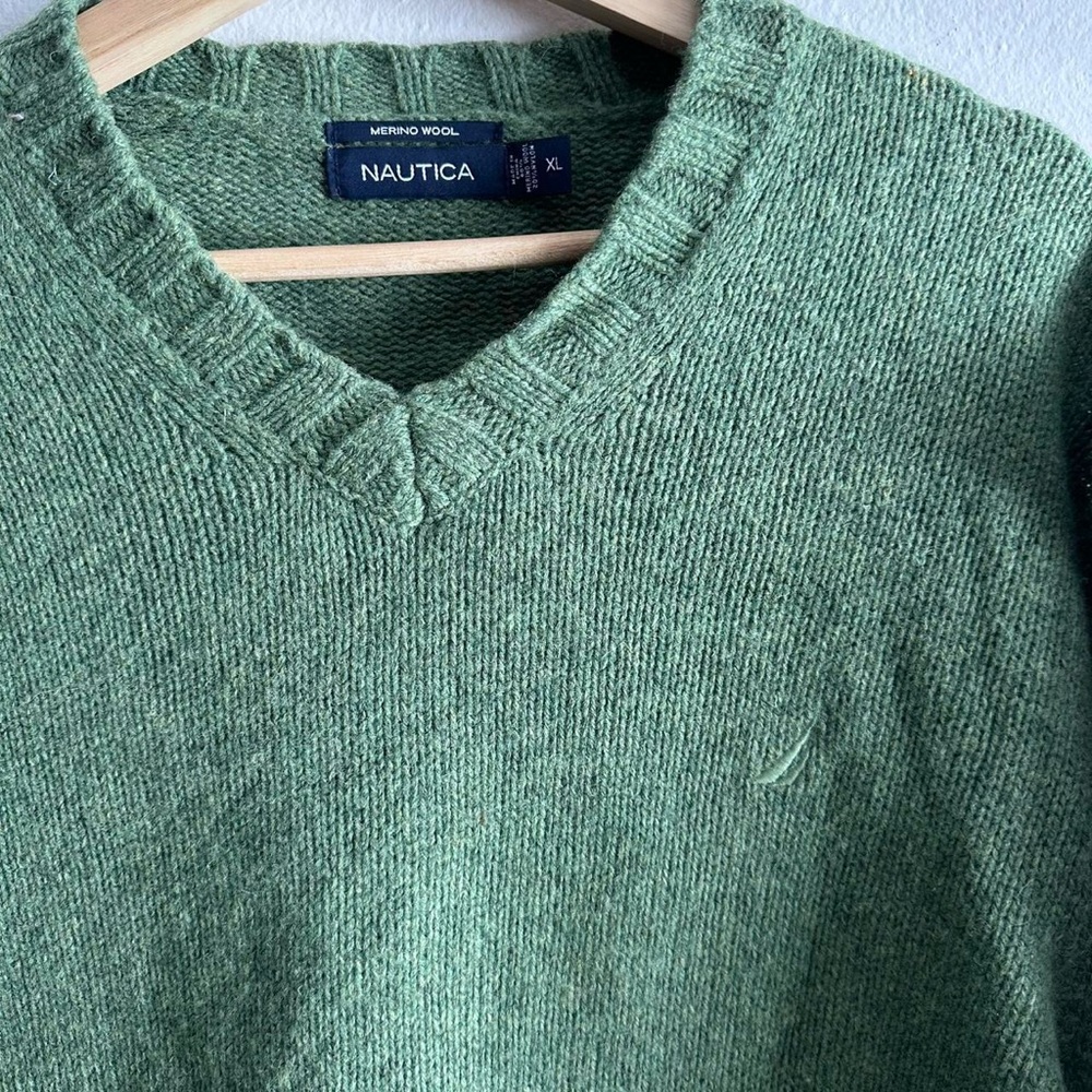Nautica Green V-Neck Sweater - Picture 2 of 4